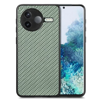 For Xiaomi Poco F7 Pro 5G / Xiaomi Redmi K80 5G Case Carbon Fiber Texture PU+PC+TPU Phone Back Cover - Green