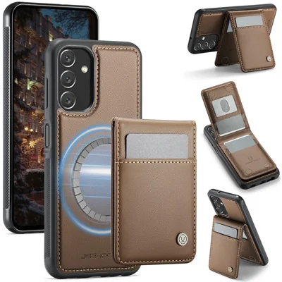 JEEHOOD For Samsung Galaxy A24 4G (162.1 x 77.6 x 8.3mm) Leather Back Cover Magnetic Case  J06 Phone Case with Card Bag RFID Blocking - Brown