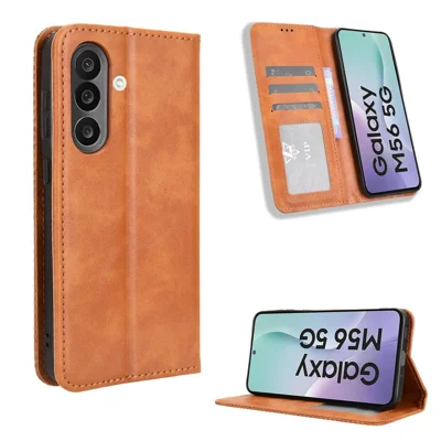 For Samsung Galaxy F56 5G / M56 5G Leather Case Wallet Stand Retro Texture Phone Cover - Brown