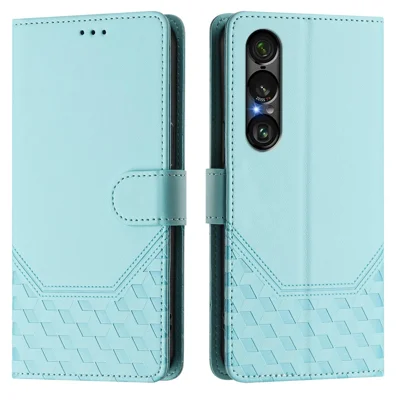 Obudowa do Sony Xperia 1 VII z nadrukiem plastra miodu, blokująca RFID, skórzana obudowa z paskiem - jasnozielony