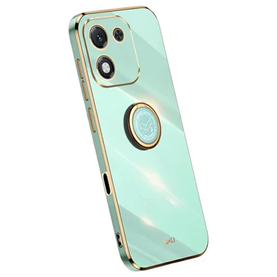 XINLI til Honor X70i Taske med Ring og Kickstand, Elektropladeret TPU Telefondæksel - Cyan