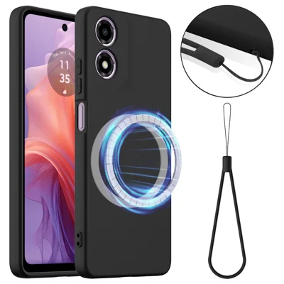 For Motorola Moto G04s 4G / Motorola Moto E14 4G / Motorola Moto G04 4G Magnetic Case Anti-Drop Liquid Silicone Phone Cover - Black