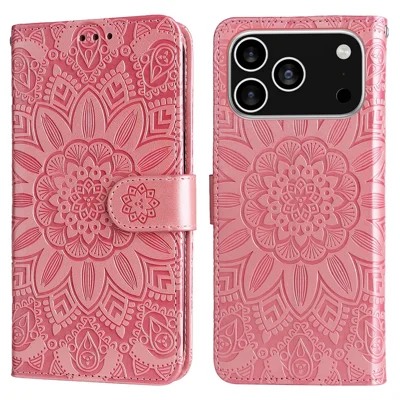 For iPhone 18 Pro / 17 Pro Case Sunflower Imprint Leather Wallet Phone Cover - Pink