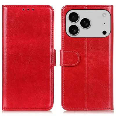 For iPhone 18 Pro Max / 17 Pro Max Case Crazy Horse Texture PU Leather Phone Stand Cover - Red