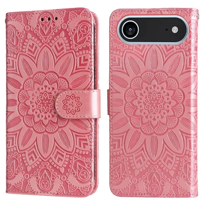 For iPhone Air Case Sunflower Imprint Leather Wallet Phone Cover - Pink