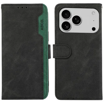 ABEEL til iPhone 17 Pro Max hylster, farvesplejsning, læder flip hylster med RFID-blokerering - Sort