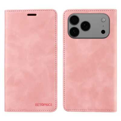 For iPhone 17 Pro Max Case BETOPNICE Magnetluk RFID-blokerende Wallet Stående Læderet Telefonbeskyttelse - Pink