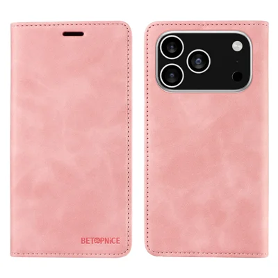 BETOPNICE For iPhone 18 Pro / 17 Pro Case  Magnetic Closure RFID Blocking Wallet Stand Leather Phone Cover - Pink