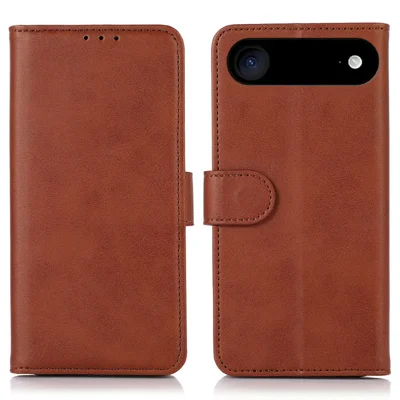 For iPhone Air Case Cowhide Texture Leather Wallet Phone Cover with Stand - Brown