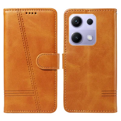 For Xiaomi Redmi Note 14S 4G / Xiaomi Poco M6 Pro 4G / Xiaomi Redmi Note 13 Pro 4G Wallet Case T-Shape Lines Leather Phone Cover Stand - Brown
