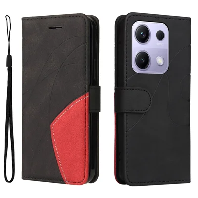 For Xiaomi Poco M6 Pro 4G / Xiaomi Redmi Note 13 Pro 4G / Xiaomi Redmi Note 14S 4G Leather Phone Case Stand Wallet with Bi-colour Splicing Design - Black