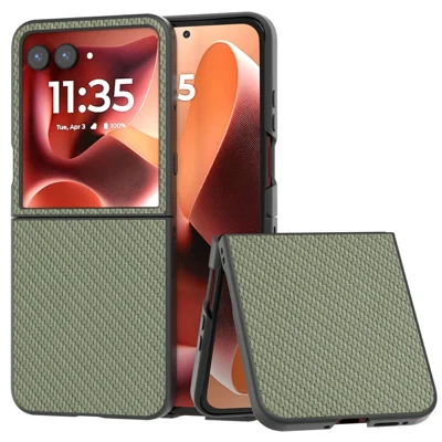 Carbon Fiber Case for Motorola Razr 70 Ultra / 60 Ultra 5G / Razr Ultra 2026 5G / 2025 5G Texture PU + PC Phone Cover - Green