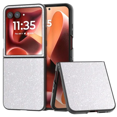 For Motorola Razr 70 Ultra / 60 Ultra 5G / Razr Ultra 2026 5G / 2025 5G Case Colored Glitter PU + PC Shockproof Phone Cover - White