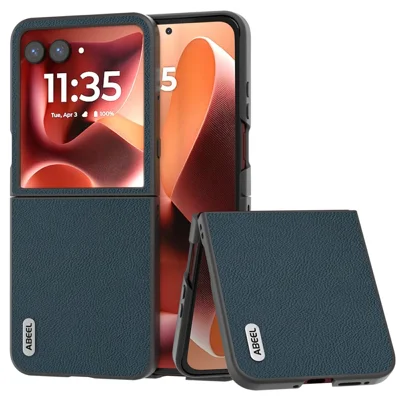 ABEEL Star Series For Motorola Razr 70 Ultra / 60 Ultra 5G / Razr Ultra 2026 5G / 2025 5G Case Genuine Cow Leather + PC Phone Cover - Green