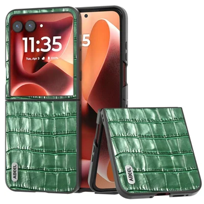 ABEEL Drop-Proof Case For Motorola Razr 70 Ultra / 60 Ultra 5G / Razr Ultra 2026 5G / 2025 5G Genuine Cow Leather + TPU Phone Cover - Green