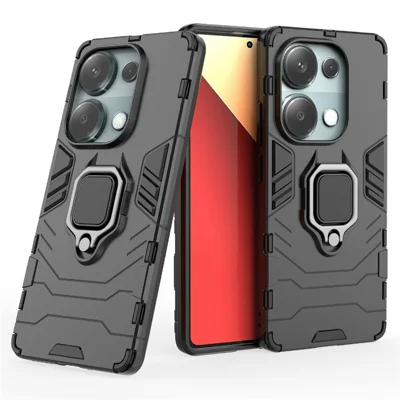 For Xiaomi Redmi Note 14S 4G Case PC + TPU Protective Phone Cover with Ring Kickstand - Black