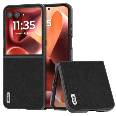 ABEEL For Motorola Razr 70 Ultra / 60 Ultra 5G / Razr Ultra 2026 5G / 2025 5G Case Anti-Scratch Genuine Cow Leather Back Phone Cover - Black