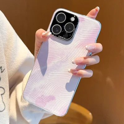 For iPhone 15 Pro Case Electroplated Watercolor PC + PU Leather Phone Back Cover - Light Purple
