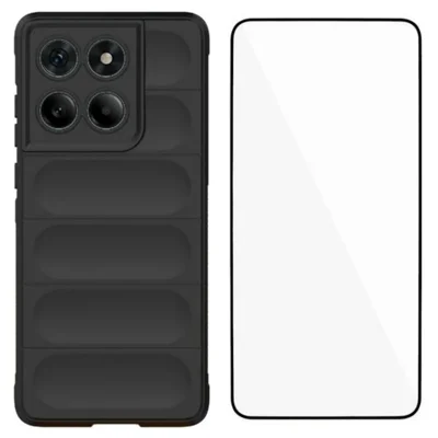 WANLONFENG HD Series For Motorola Edge 60 Fusion 5G TPU Case Anti Slip Phone Cover with Tempered Glass Film - Black
