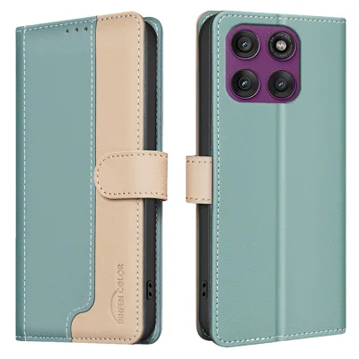 BINFEN COLOR BF33 For Motorola Edge 60 Pro 5G Leather Case Splicing Color RFID Blocking Wallet Stand Phone Cover - Green