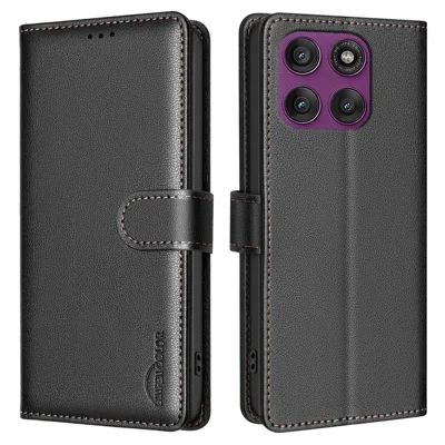 BINFEN COLOR BF32 For Motorola Edge 60 Pro 5G Leather Case Wallet RFID Blocking Phone Cover - Black