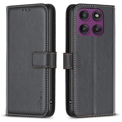 BINFEN COLOR BF17 For Motorola Edge 60 Pro 5G Case Wallet Folio Flip Leather Cover - Black