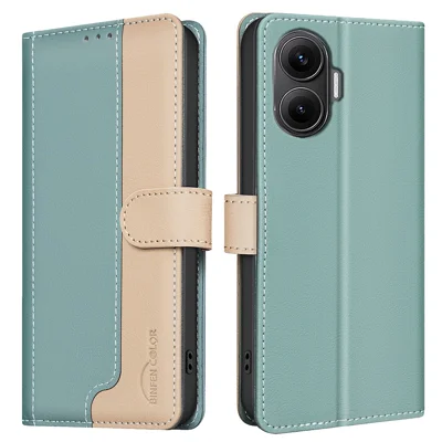BINFEN COLOR BF33 For Xiaomi Poco F7 5G / Redmi Turbo 4 Pro 5G Leather Case Splicing Color RFID Blocking Wallet Stand Phone Cover - Green