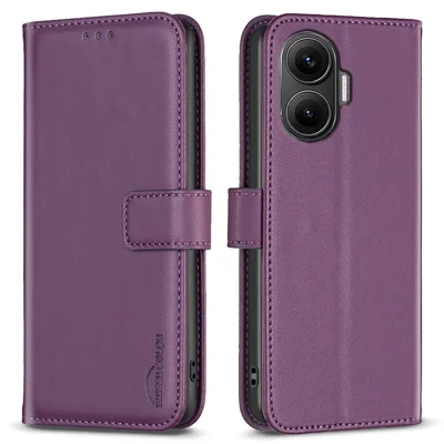 BINFEN COLOR BF17 For Xiaomi Poco F7 5G / Redmi Turbo 4 Pro 5G Case Wallet Folio Flip Leather Cover - Dark Purple