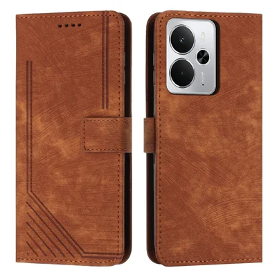 Stand Case for Realme 14 5G / 14T 5G / P3 5G Imprinted Lines Leather Phone Cover - Brown