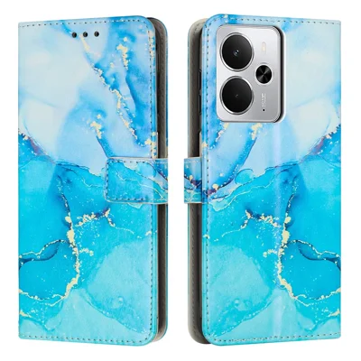Stand Case for Realme 14 5G / 14T 5G / P3 5G Marble Pattern PU Leather Wallet Phone Cover - Blue  /  Green