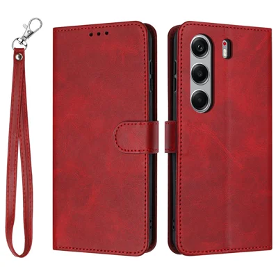 For TECNO Camon 40 Pro 4G Case Flip Stand PU Leather Wallet Phone Cover Calf Texture - Red