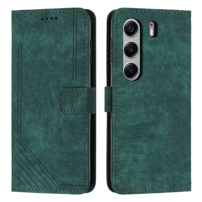 Stand Case for TECNO Camon 40 Pro 4G Imprinted Lines Leather Phone Cover - Green