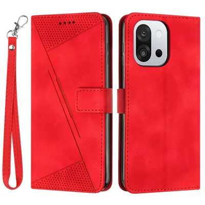 Leather Case for OnePlus 13T 5G Imprinted Triangle Phone Cover - Red
