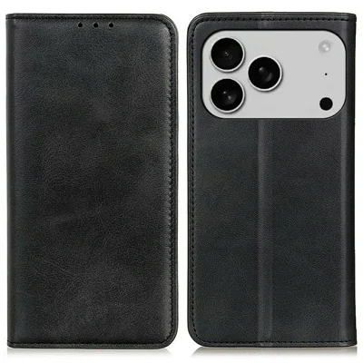 Til iPhone 17 Pro Max Case Split Læder Flip Wallet Telefondækning - Sort