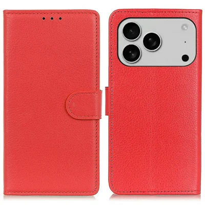 Portemonnee hoesje voor iPhone 17 Pro PU lederen telefoonhoesje met lycheestructuur - Rood