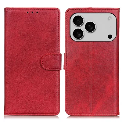 Voor iPhone 17 Pro-hoesje met koeienhuidstructuur Lederen portemonnee- en standaard telefoonhoes - Rood