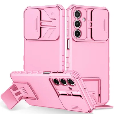 For Samsung Galaxy A16 4G / 5G Case Camera Slider PC + TPU Phone Cover with Kickstand - Pink