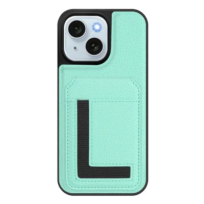 For iPhone 15 Magnetic Case TPU + PU Leather Phone Back Cover with Detachable Card Holder - Mint Green