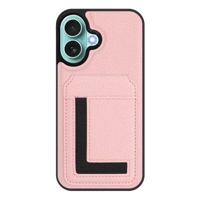 For iPhone 16 Plus Magnetic Case TPU + PU Leather Phone Back Cover with Detachable Card Holder - Pink