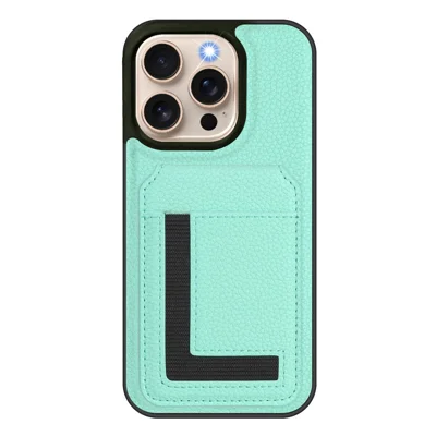 For iPhone 16 Pro Max Magnetic Case TPU + PU Leather Phone Back Cover with Detachable Card Holder - Mint Green