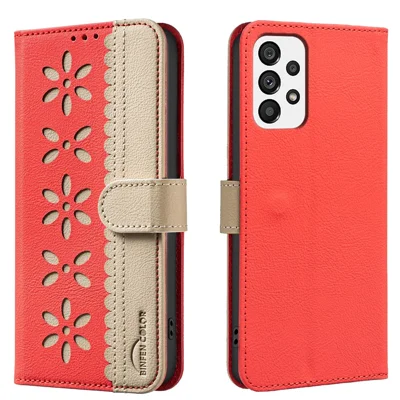 Voor Samsung Galaxy A53 5G Leerhoes BINFEN COLOR BF36 Telefoonhoes met Bloemenpatroon RFID-blocking Portemonnee Stand - Rood