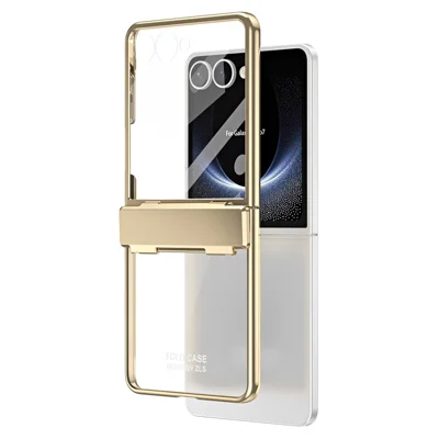 För Samsung Galaxy Z Flip7 5G Hölje Elektropläterat PC Vikbar Telefonhölja med Skärmskydd - Guld