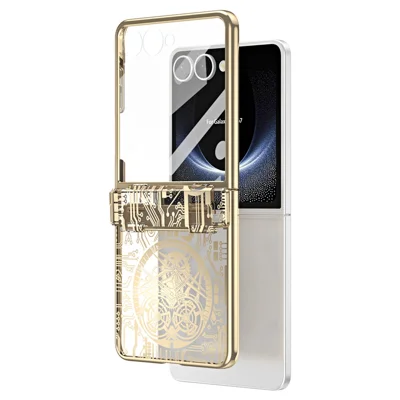 For Samsung Galaxy Z Flip7 5G Case Mechanical Legend Electroplating PC Phone Cover with Rear Screen Film - Gold