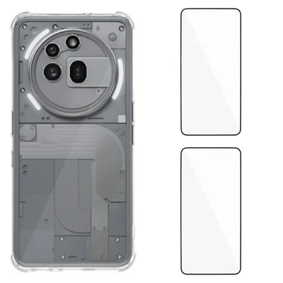 WANLONFENG For Nothing Phone (3a) Pro TPU Case  WL3 Series 1.5mm Phone Cover with 2Pcs Tempered Glass Films - Transparent