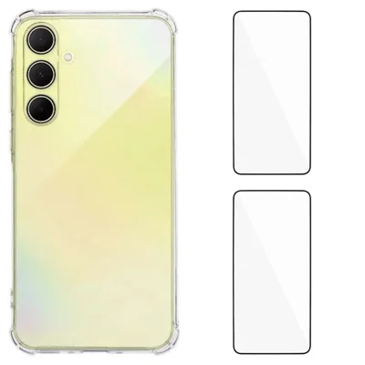WANLONFENG For Samsung Galaxy A24 4G (162.1 x 77.6 x 8.3mm) TPU Case  WL3 Series 1.5mm Phone Cover with 2Pcs Tempered Glass Films - Transparent