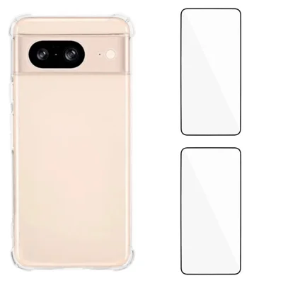 WANLONFENG For Google Pixel 8 TPU Case  WL3 Series 1.5mm Phone Cover with 2Pcs Tempered Glass Films - Transparent