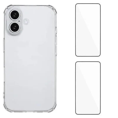 WANLONFENG For iPhone 16 Plus TPU Case  WL3 Series 1.5mm Phone Cover with 2Pcs Tempered Glass Films - Transparent