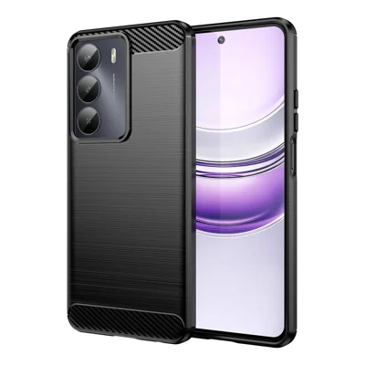 For Realme 14x 5G / V70 5G / V70s 5G Case Protective Phone Cover Carbon Fiber Texture Brushed - Black