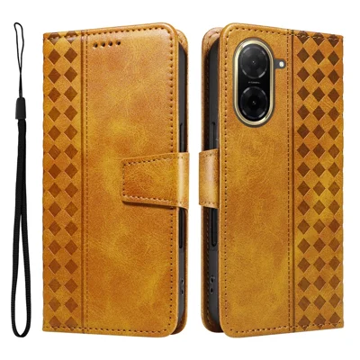 For Xiaomi Redmi A5 NFC (EU) (173.45mm) Leather Case Wallet Stand Grids Imprinted Phone Cover with Strap - Yellow