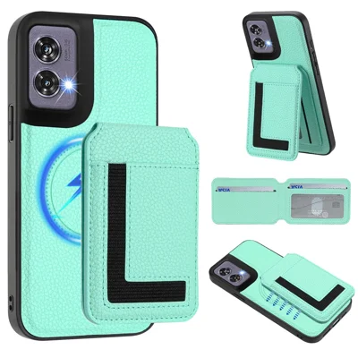 For Motorola Edge 50 Fusion 5G Magnetic Case TPU + PU Leather Phone Back Cover with Detachable Card Holder - Mint Green
